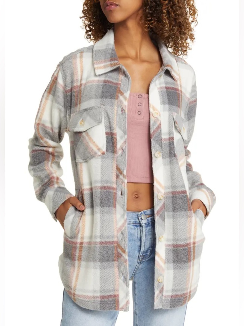 Thread and Supply Nordstroms Plaid Polar fleece oversized shacket size small